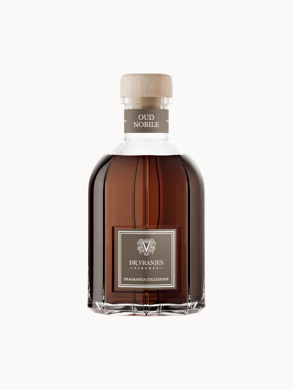 Oud Nobile Raumduft von Dr. Vranjes Firenze – elegante Glasflasche mit dunkelbraunem Duft und Holzverschluss.