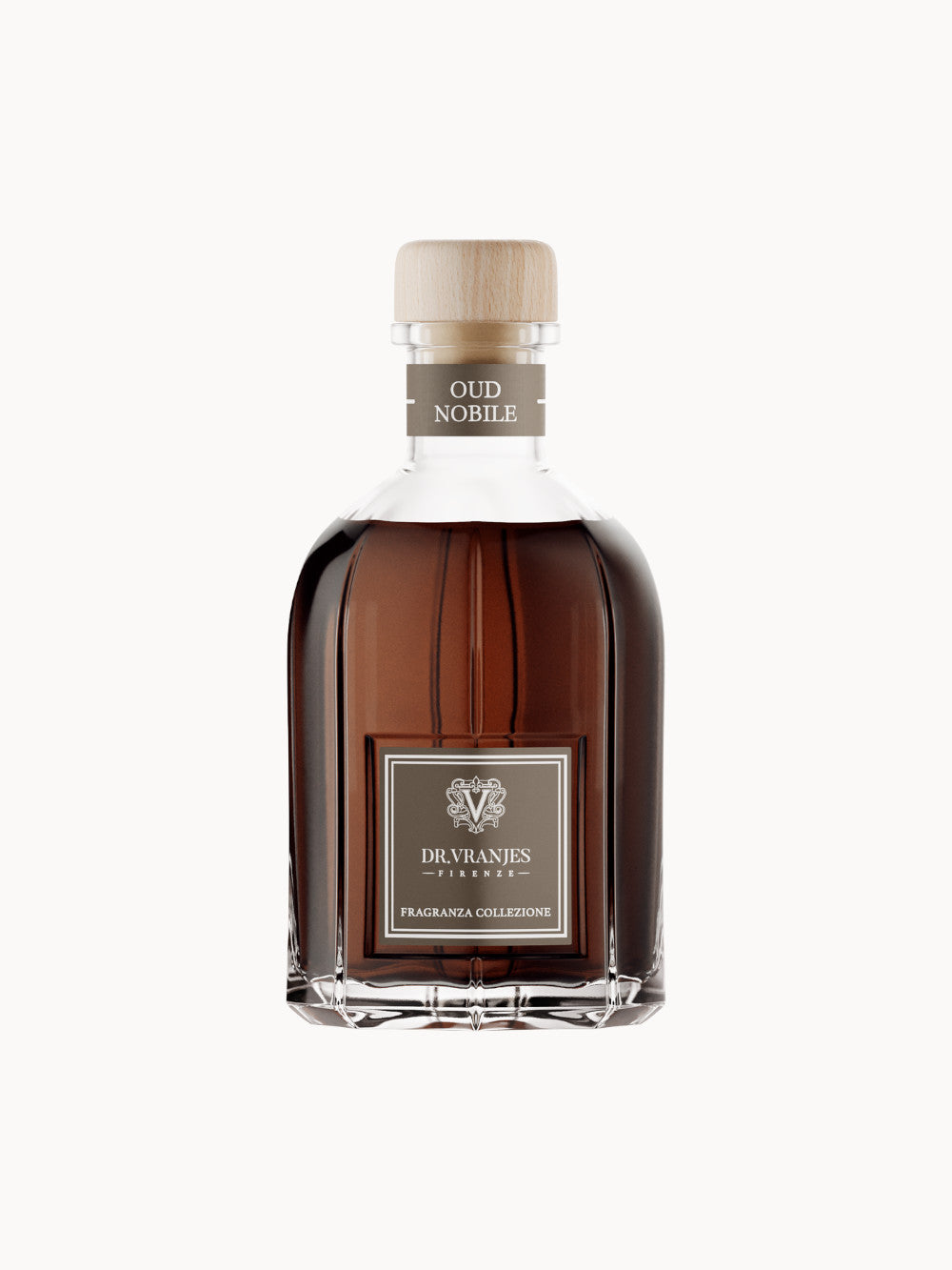 Oud Nobile Raumduft von Dr. Vranjes Firenze – elegante Glasflasche mit dunkelbraunem Duft und Holzverschluss.