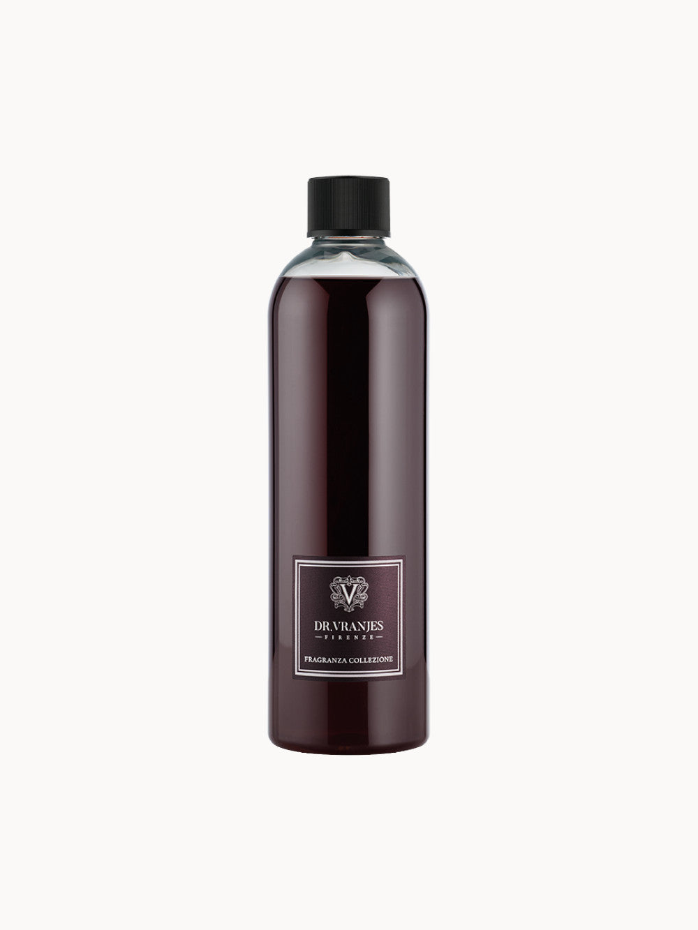 Dr. Vranjes Firenze Rosso Nobile Refill – edle Nachfüllflasche aus Kunststoff mit dunkelrotem Raumduft, schwarzem Schraubverschluss und elegantem Etikett.

